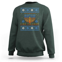 Ugly Hanukkah Sweatshirt Love and Light Jew Menorah Jewish Chanukah - Wonder Print Shop