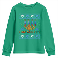 Ugly Hanukkah Youth Sweatshirt Love and Light Jew Menorah Jewish Chanukah - Wonder Print Shop