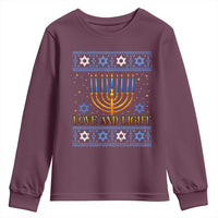 Ugly Hanukkah Youth Sweatshirt Love and Light Jew Menorah Jewish Chanukah - Wonder Print Shop