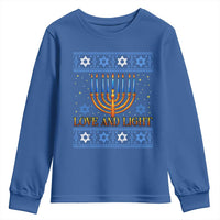 Ugly Hanukkah Youth Sweatshirt Love and Light Jew Menorah Jewish Chanukah - Wonder Print Shop