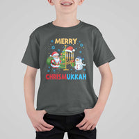 Merry Chrismukkah T Shirt For Kid Happy Christmas Hanukkah Jewish Santa Snowman - Wonder Print Shop