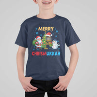 Merry Chrismukkah T Shirt For Kid Happy Christmas Hanukkah Jewish Santa Snowman - Wonder Print Shop
