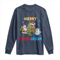 Merry Chrismukkah Long Sleeve Shirt Happy Christmas Hanukkah Jewish Santa Snowman - Wonder Print Shop