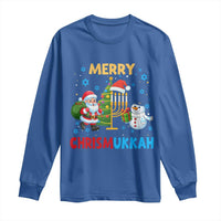 Merry Chrismukkah Long Sleeve Shirt Happy Christmas Hanukkah Jewish Santa Snowman - Wonder Print Shop