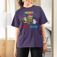 Merry Chrismukkah T Shirt For Women Happy Christmas Hanukkah Jewish Santa Snowman - Wonder Print Shop