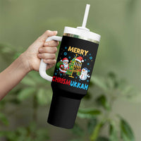 Merry Chrismukkah Tumbler With Handle Happy Christmas Hanukkah Jewish Santa Snowman - Wonder Print Shop