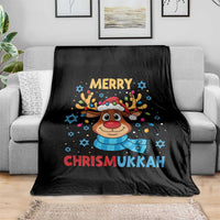 Merry Chrismukkah Throw Blanket Jewish Happy Christmas Hanukkah Reindeer Menorah - Wonder Print Shop