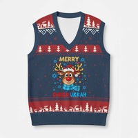 Merry Chrismukkah V-Neck Knit Sweater Vest Jewish Happy Xmas Hanukkah Reindeer Menorah - Wonder Print Shop