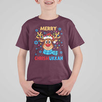 Merry Chrismukkah T Shirt For Kid Jewish Happy Christmas Hanukkah Reindeer Menorah - Wonder Print Shop
