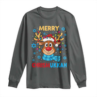 Merry Chrismukkah Long Sleeve Shirt Jewish Happy Christmas Hanukkah Reindeer Menorah - Wonder Print Shop