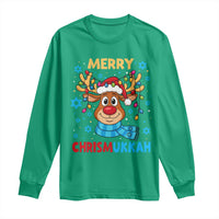 Merry Chrismukkah Long Sleeve Shirt Jewish Happy Christmas Hanukkah Reindeer Menorah - Wonder Print Shop