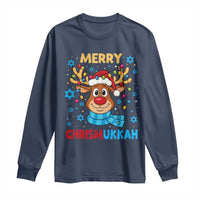 Merry Chrismukkah Long Sleeve Shirt Jewish Happy Christmas Hanukkah Reindeer Menorah - Wonder Print Shop