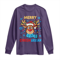 Merry Chrismukkah Long Sleeve Shirt Jewish Happy Christmas Hanukkah Reindeer Menorah - Wonder Print Shop