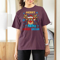 Merry Chrismukkah T Shirt For Women Jewish Happy Christmas Hanukkah Reindeer Menorah - Wonder Print Shop
