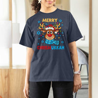 Merry Chrismukkah T Shirt For Women Jewish Happy Christmas Hanukkah Reindeer Menorah - Wonder Print Shop