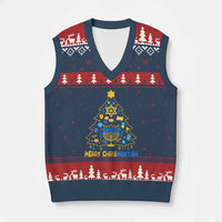 Merry Chrismukkah V-Neck Knit Sweater Vest Jewish Happy Hanukkah Xmas Tree - Wonder Print Shop