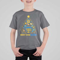 Merry Chrismukkah T Shirt For Kid Jewish Happy Hanukkah Christmas Tree - Wonder Print Shop