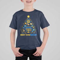 Merry Chrismukkah T Shirt For Kid Jewish Happy Hanukkah Christmas Tree - Wonder Print Shop
