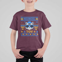 Cat Hanukkah T Shirt For Kid Meowzel Tov Jewish Cat Owner Ugly Chanukah - Wonder Print Shop