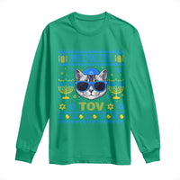 Cat Hanukkah Long Sleeve Shirt Meowzel Tov Jewish Cat Owner Ugly Chanukah - Wonder Print Shop