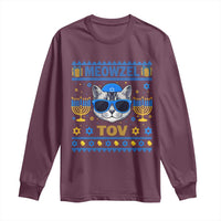 Cat Hanukkah Long Sleeve Shirt Meowzel Tov Jewish Cat Owner Ugly Chanukah - Wonder Print Shop