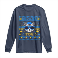 Cat Hanukkah Long Sleeve Shirt Meowzel Tov Jewish Cat Owner Ugly Chanukah - Wonder Print Shop