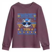 Cat Hanukkah Youth Sweatshirt Meowzel Tov Jewish Cat Owner Ugly Chanukah - Wonder Print Shop