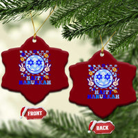 Happy Hanukkah Ceramic Ornament Groovy Star Of David Smile Face Chanukah Pajama - Wonder Print Shop