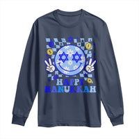 Happy Hanukkah Long Sleeve Shirt Groovy Star Of David Smile Face Chanukah Pajama - Wonder Print Shop