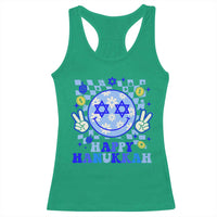 Happy Hanukkah Racerback Tank Top Groovy Star Of David Smile Face Chanukah Pajama - Wonder Print Shop