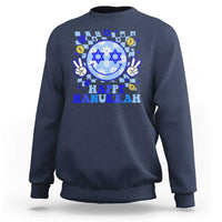Happy Hanukkah Sweatshirt Groovy Star Of David Smile Face Chanukah Pajama - Wonder Print Shop