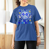 Happy Hanukkah T Shirt For Women Groovy Star Of David Smile Face Chanukah Pajama - Wonder Print Shop
