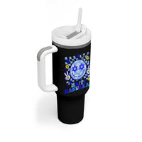 Happy Hanukkah Tumbler With Handle Groovy Star Of David Smile Face Chanukah Pajama - Wonder Print Shop