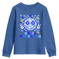 Happy Hanukkah Youth Sweatshirt Groovy Star Of David Smile Face Chanukah Pajama - Wonder Print Shop