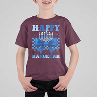Coquette Hanukkah T Shirt For Kid Jewish Menorah Bow Girls - Wonder Print Shop
