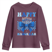 Coquette Hanukkah Youth Sweatshirt Jewish Menorah Bow Girls - Wonder Print Shop