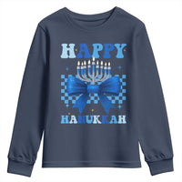Coquette Hanukkah Youth Sweatshirt Jewish Menorah Bow Girls - Wonder Print Shop