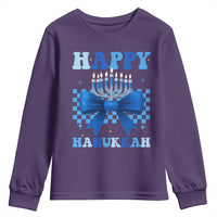 Coquette Hanukkah Youth Sweatshirt Jewish Menorah Bow Girls - Wonder Print Shop
