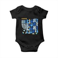 Happy Hanukkah Baby Onesie Retro Groovy Eight Nights and Eight Lights - Wonder Print Shop