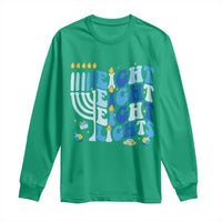 Happy Hanukkah Long Sleeve Shirt Retro Groovy Eight Nights and Eight Lights - Wonder Print Shop