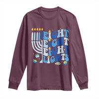 Happy Hanukkah Long Sleeve Shirt Retro Groovy Eight Nights and Eight Lights - Wonder Print Shop