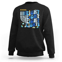 Happy Hanukkah Sweatshirt Retro Groovy Eight Nights and Eight Lights - Wonder Print Shop