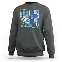 Happy Hanukkah Sweatshirt Retro Groovy Eight Nights and Eight Lights - Wonder Print Shop