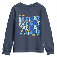 Happy Hanukkah Youth Sweatshirt Retro Groovy Eight Nights and Eight Lights - Wonder Print Shop