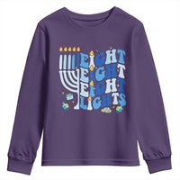Happy Hanukkah Youth Sweatshirt Retro Groovy Eight Nights and Eight Lights - Wonder Print Shop