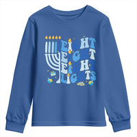 Happy Hanukkah Youth Sweatshirt Retro Groovy Eight Nights and Eight Lights - Wonder Print Shop
