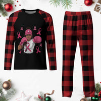 Black Women Fight Breast Cancer Awareness Plaid Pajama Set Pink Ribbon African American