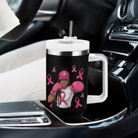 Black Women Fight Breast Cancer Awareness Tumbler With Handle Pink Ribbon African American