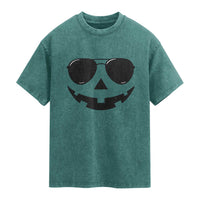 Pumpkin Face Washed Cotton T-Shirt Vintage Jack o Lantern Jackolantern Spooky Season Halloween
