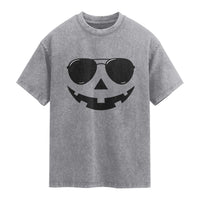 Pumpkin Face Washed Cotton T-Shirt Vintage Jack o Lantern Jackolantern Spooky Season Halloween